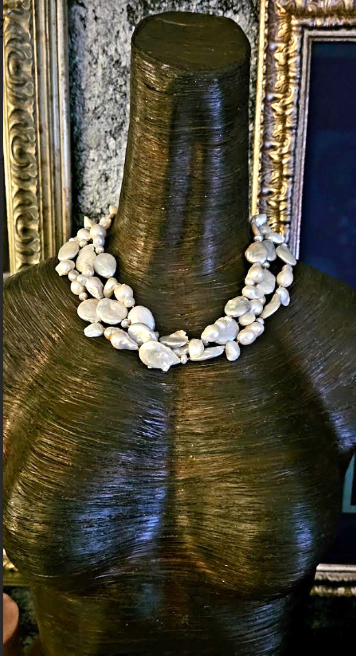 Triple Strand Baroque Freshwater Pearl Statement Necklace, Elegant Rich Neck Candy, Socialite Jewelry