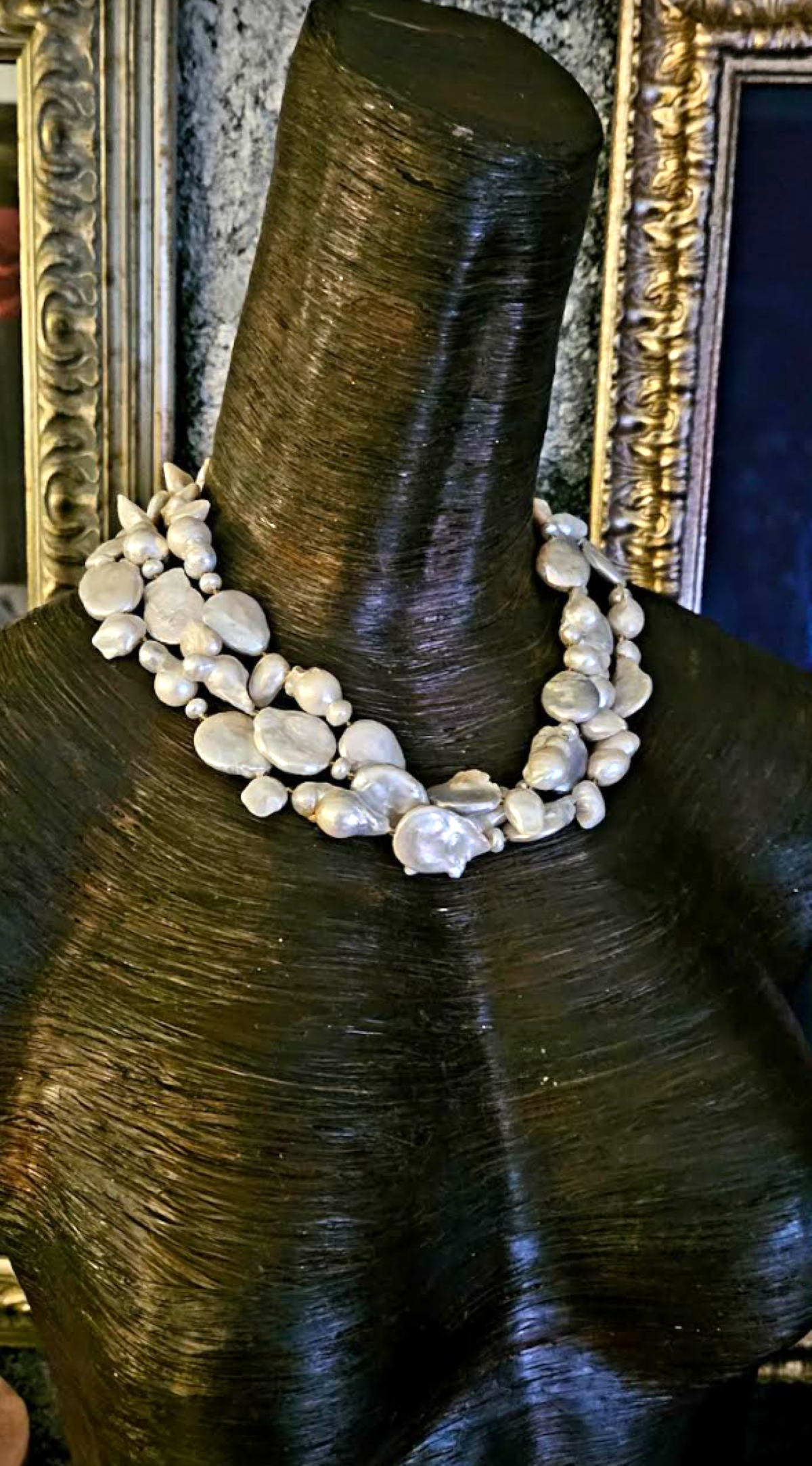 Triple Strand Baroque Freshwater Pearl Statement Necklace, Elegant Rich Neck Candy, Socialite Jewelry