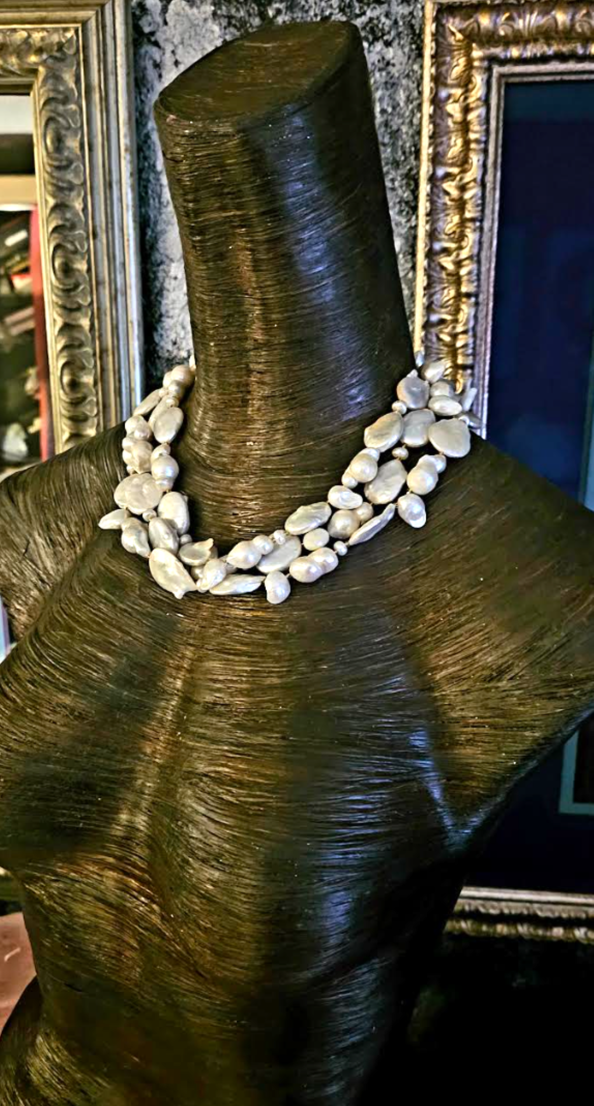 Triple Strand Baroque Freshwater Pearl Statement Necklace, Elegant Rich Neck Candy, Socialite Jewelry