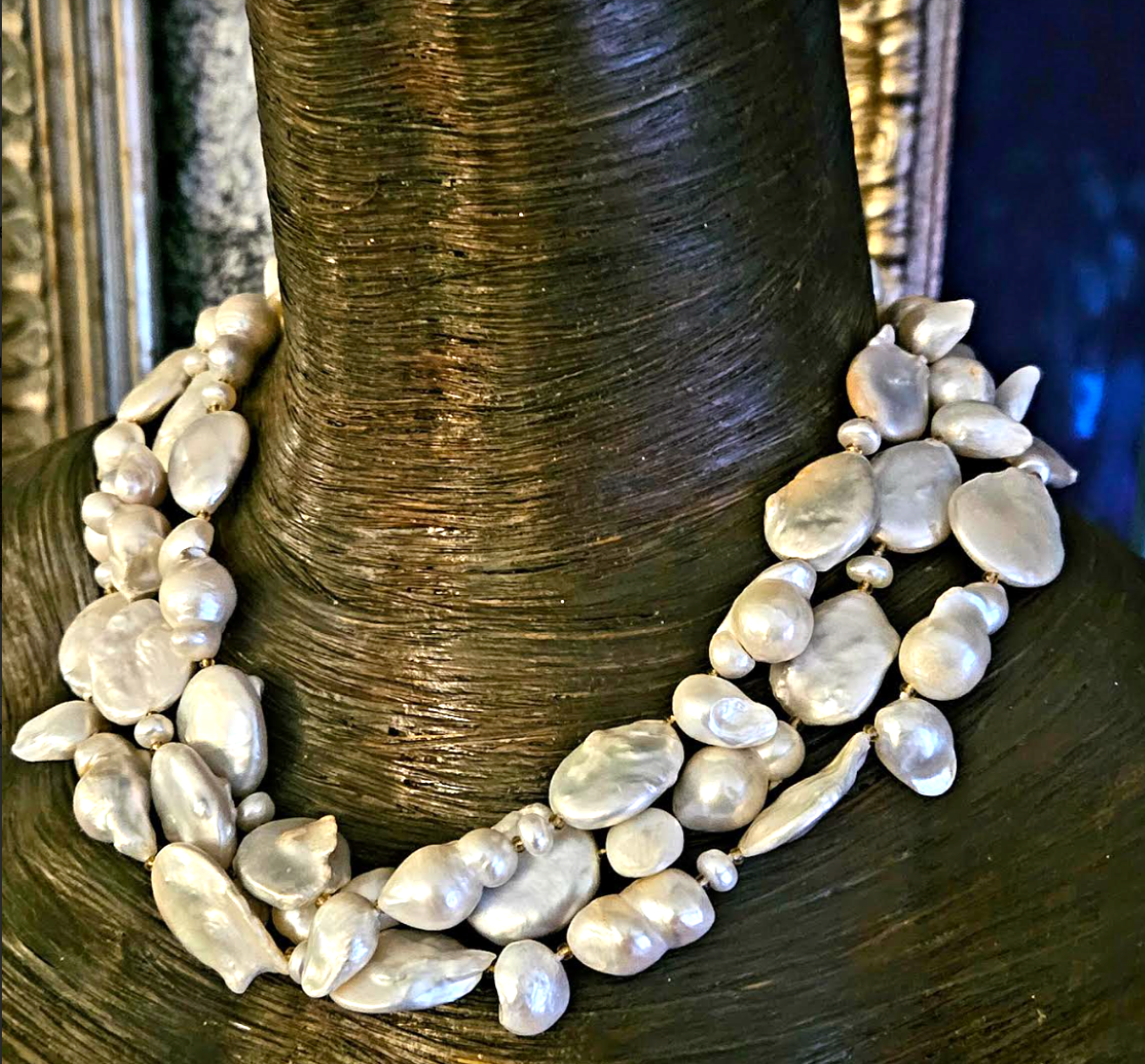 Triple Strand Baroque Freshwater Pearl Statement Necklace, Elegant Rich Neck Candy, Socialite Jewelry