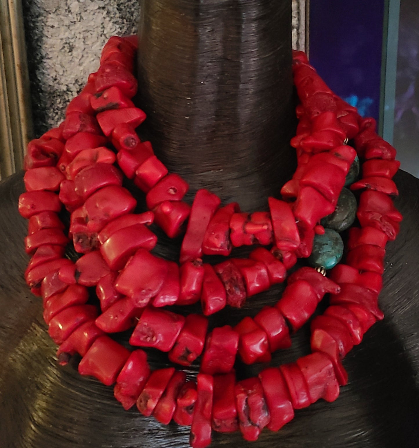 Luxury Red Branch Coral Nugget Multi Strand Statement Necklace, Bold Chunky Heavy Socialite Neck Piece, Haute Couture High End Neck Candy