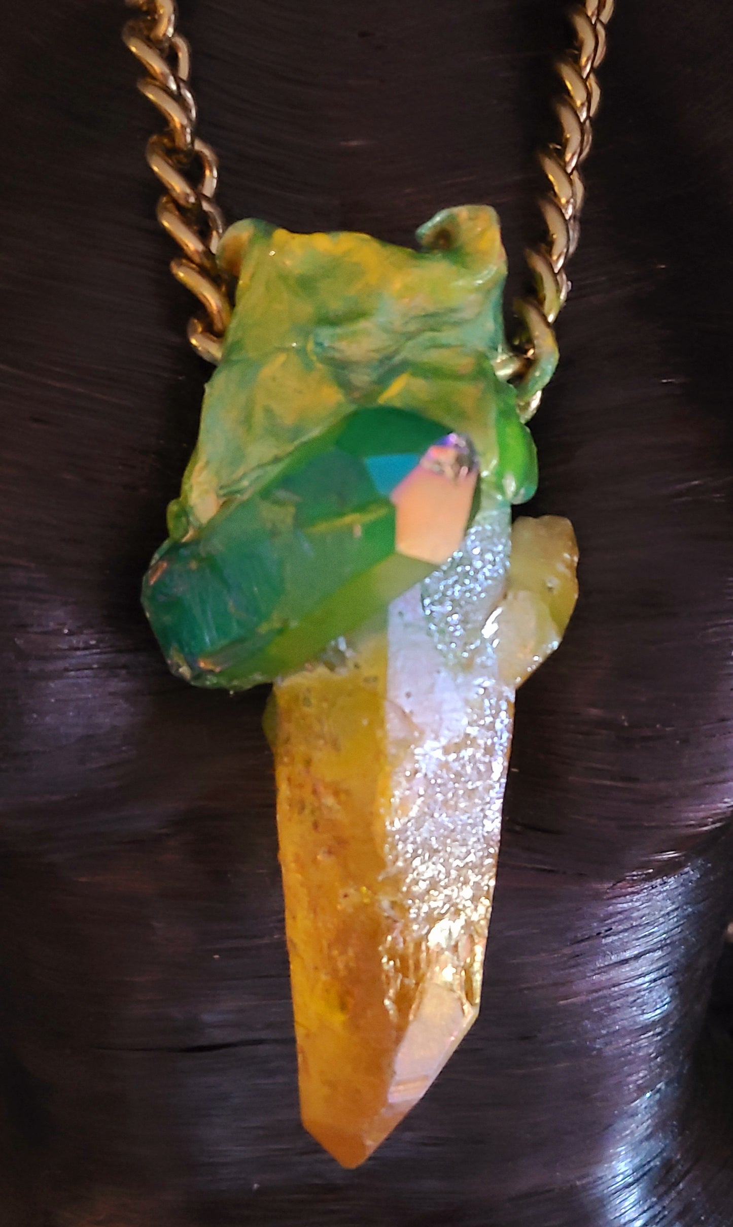 Yellow Green Rough Raw Quart Gemstone Sculpted Statement Pendant Unisex