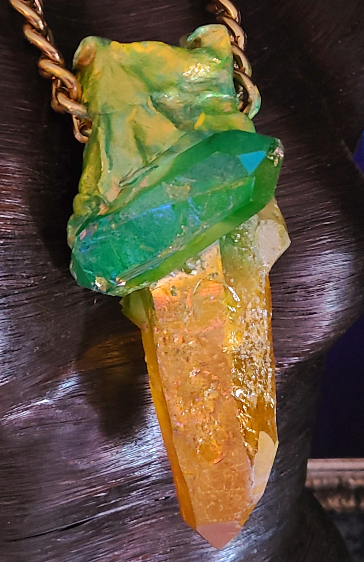 Yellow Green Rough Raw Quart Gemstone Sculpted Statement Pendant Unisex