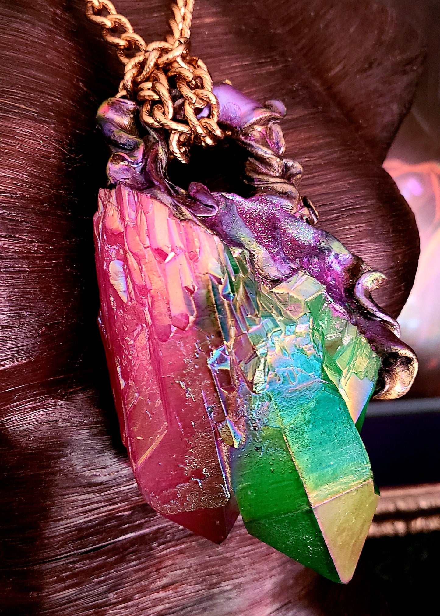 Rough Aura or Flame Quartz Gemstone Unisex Statement Pendant