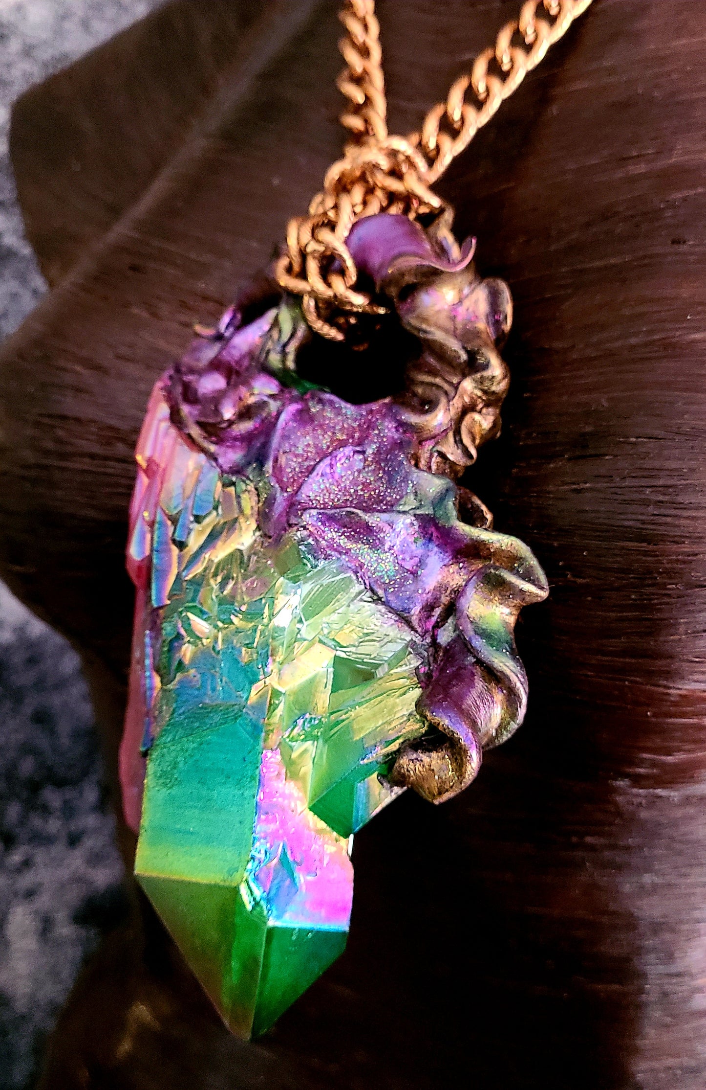 Rough Aura or Flame Quartz Gemstone Unisex Statement Pendant