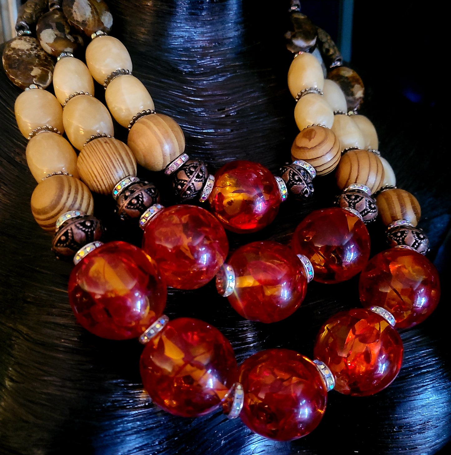 Oversized Tibetan Resin Beaded Statement Necklace for Autumn, Haute Couture, Women of Color