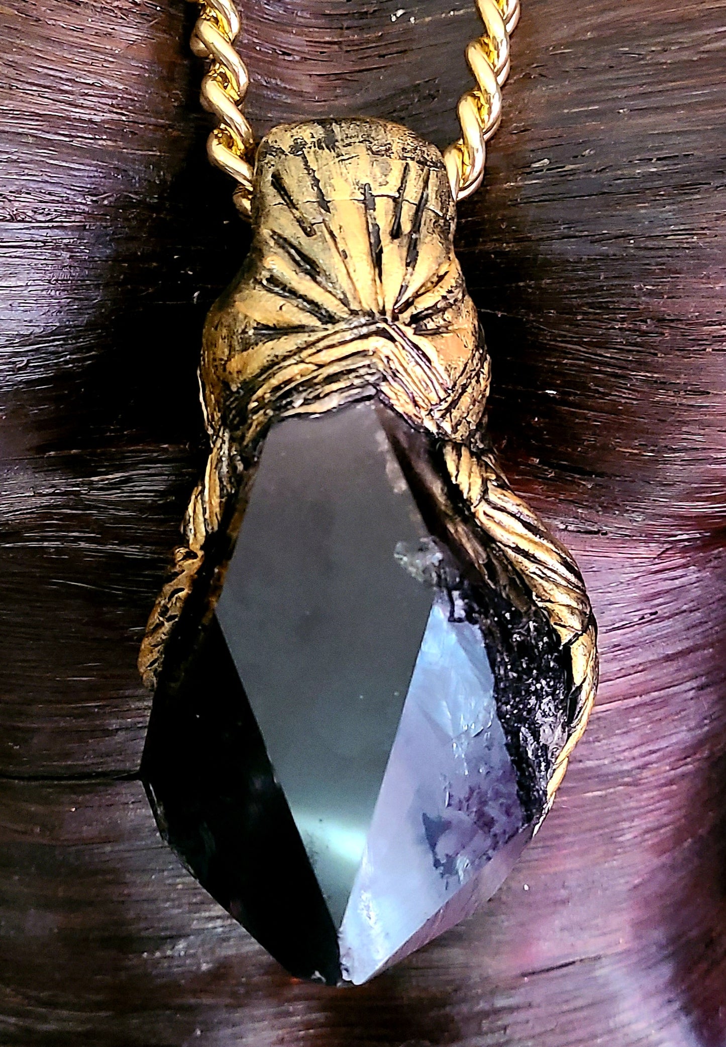 Smoky Quartz Point Sculpted Art Deco Pendant, Mens Gemstone Chest Piece, Polished & Rough Stone Amulet, High End Crystal Jewelry