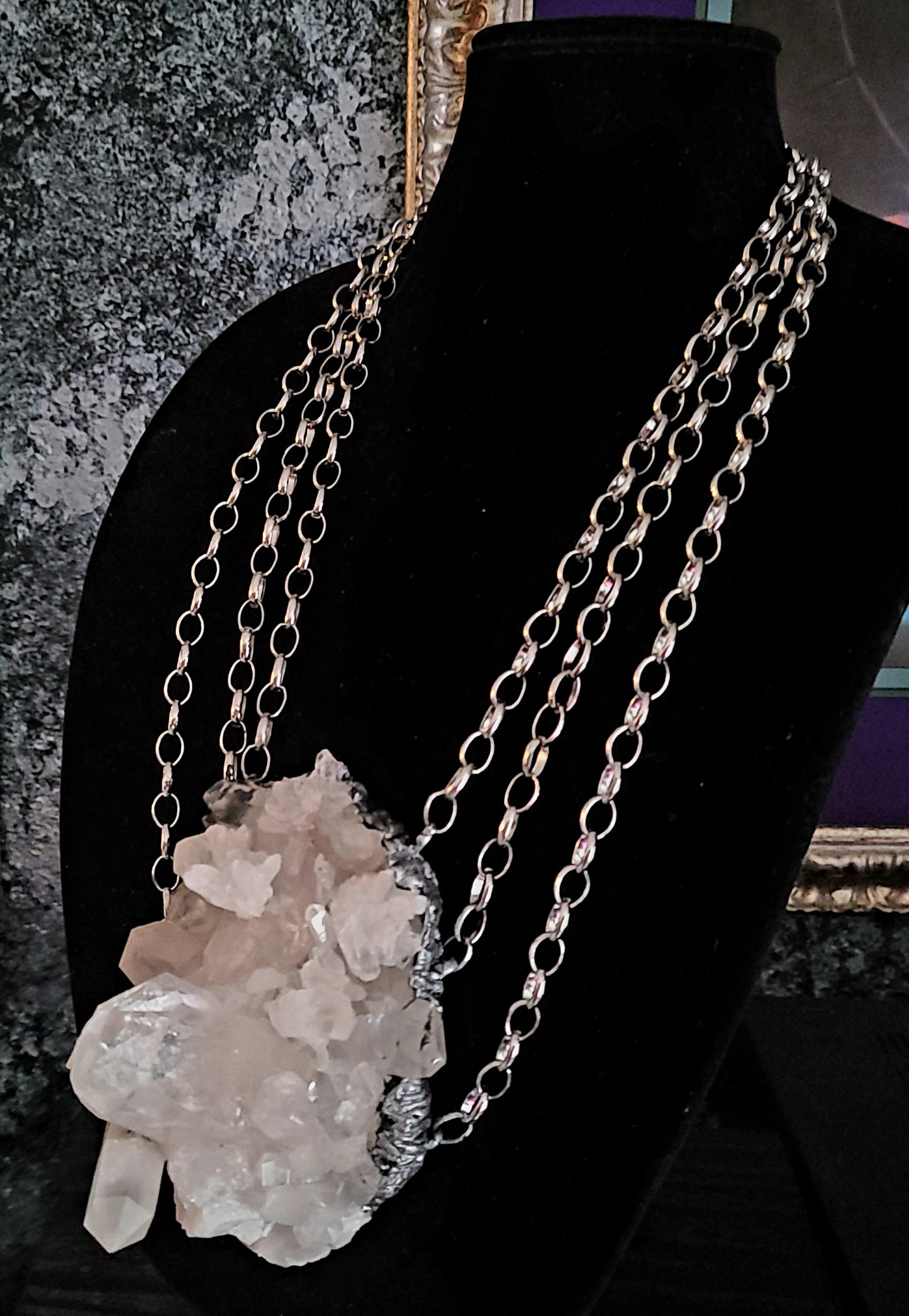 Raw Rough Quartz Cluster Chest Piece With Multiple Chains, Sculpted Avant Garde Statement Bib Necklace, Haute Couture Icy Pagan Amulet, Runway Ready Accessory, KatKouture