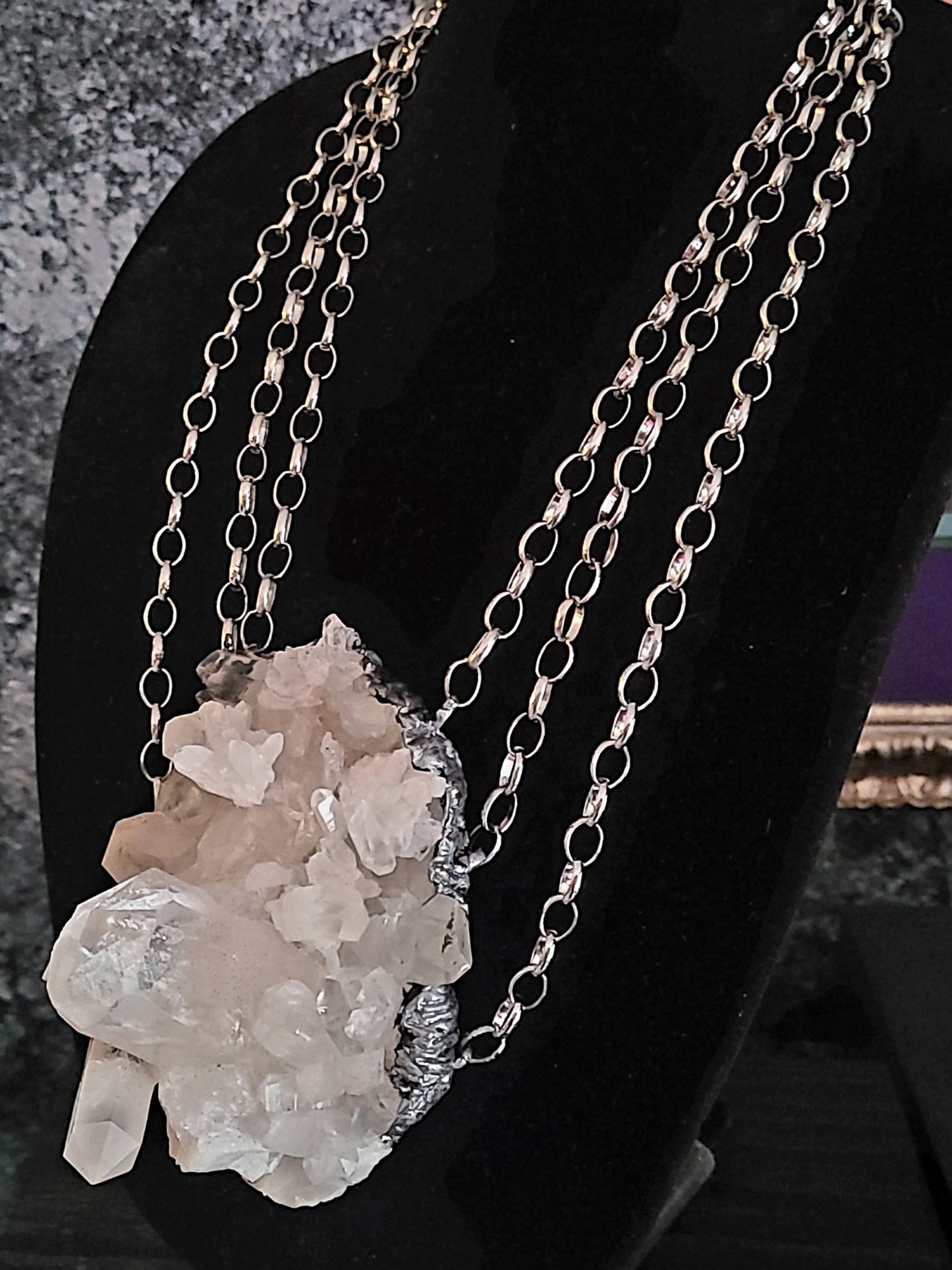 Raw Rough Quartz Cluster Chest Piece With Multiple Chains, Sculpted Avant Garde Statement Bib Necklace, Haute Couture Icy Pagan Amulet, Runway Ready Accessory, KatKouture