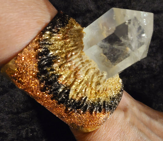 Polished Quartz Tower Glitter Ombre Wide Statement Cuff for Women