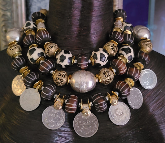 Ornate Tribal Haute Couture Statement Necklace with Kuchi Coins