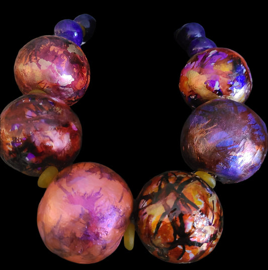Jumbo Hand Sculpted Purple Alcohol Ink Beaded Luxury Necklace, Massive