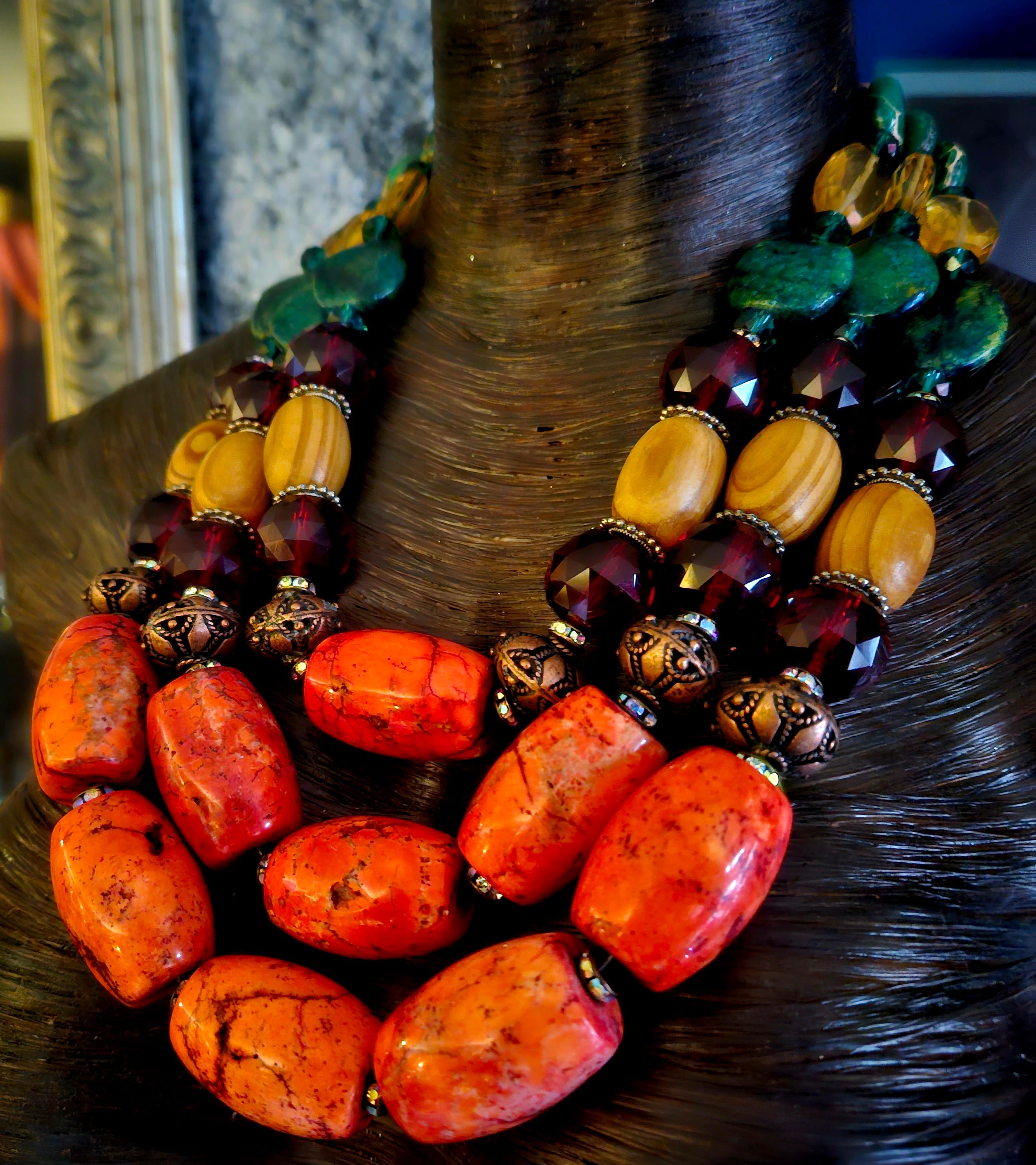 Pink and Orange Resin Necklace Set with Stud Earrings – A Local Tribe
